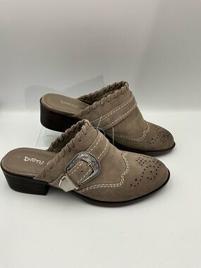 Dirty Laundry Mules Size 7 Taupe Suede Western Buckle Mules